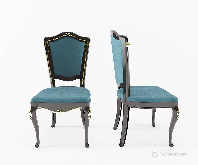 Elegant Vintage Dining Chairs With Teal Upholstery Black Frame And Gold Accents 3d model 