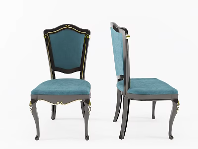 Elegant Vintage Dining Chairs With Teal Upholstery Black Frame And Gold Accents 3d model