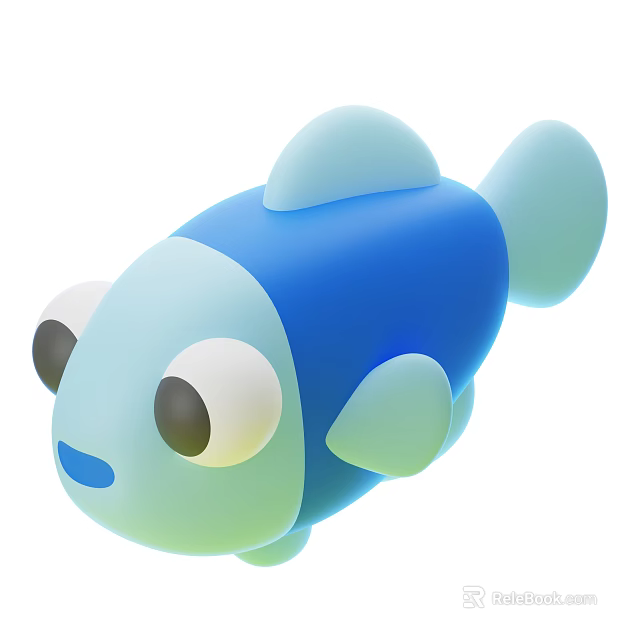 Cute Cartoon Aquatic Fish with Big Eyes and Blue and Light Green Body 3d model 