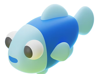 Cute Cartoon Aquatic Fish with Big Eyes and Blue and Light Green Body 3d model