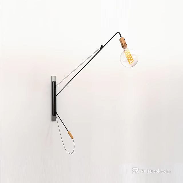 Modern Minimalist Wall Lamp with Adjustable Black Metal Arm and Spiral Bulb 3d model 