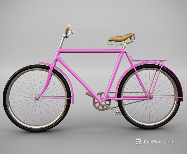 Vintage Pink Bicycle With Brown Seat Black Tires And Fenders 3d model 