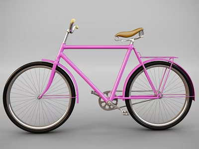 Vintage Pink Bicycle With Brown Seat Black Tires And Fenders 3d model