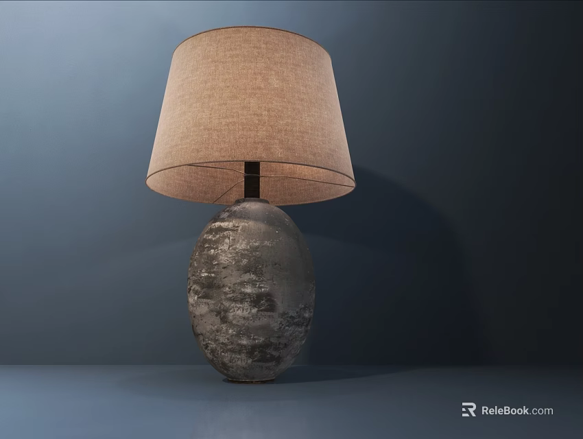 Modern Table Lamp With Light Brown Fabric Shade And Gray Textured Base 3d model