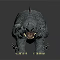 Gray Armored Dinosaur Model With Purple Back Spines Open Mouth And Yellow Claws