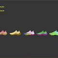 Stylish Modern Sneakers In Various Colors Arranged For Display With Reflective Effect