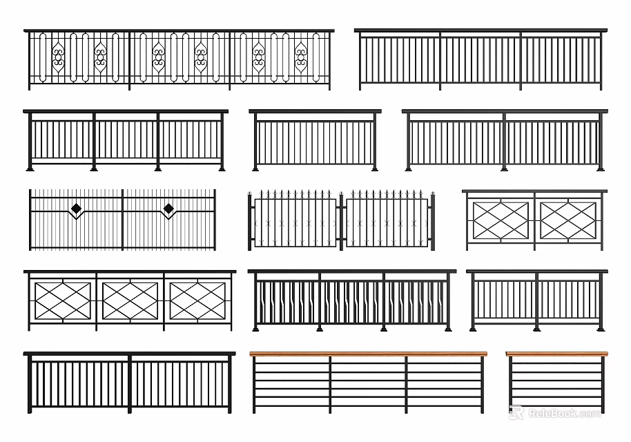 Various Fence Designs With Ornate Patterns Vertical Bars And Geometric Grilles 3d model 