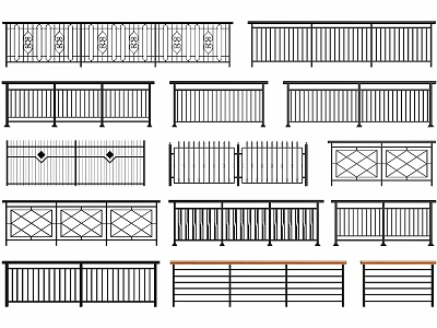 Various Fence Designs With Ornate Patterns Vertical Bars And Geometric Grilles 3d model