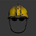 Vintage Yellow Construction Helmet With Spikes Scratches Stains And Safety Goggles