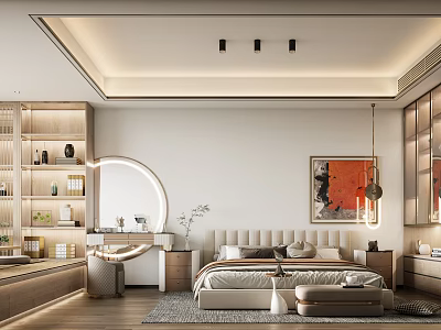 Modern Bedroom Interior Design With King Bed Nightstands Dresser And Decorative Art 3d model
