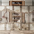 Modern Interior Decorative Screen Featuring Mountain Pattern And Glass Panels 3d model