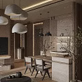 Modern Warm Wood Toned Living And Dining Room With Cozy Furnishings And Soft Ambient Lighting