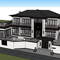 Modern Two Story Detached Villa With Black Roof White Walls And Large Glass Windows