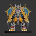 Mechanical Creature Character With Yellow And Silver Armor Wings Claws On Base 3d model