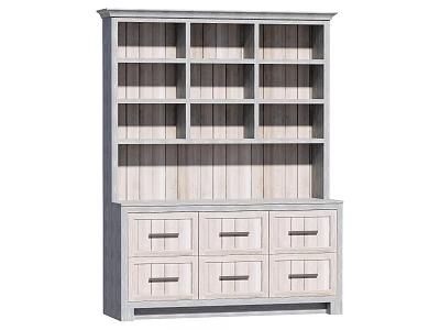 White Decorative Cabinet With Multiple Open Shelves And Drawers Modern Design 3d model