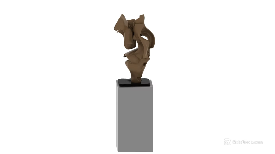 Modern Decorative Ornament Set with Abstract Sculpture on Gray Pedestal 3d model 