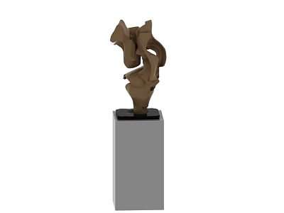 Modern Decorative Ornament Set with Abstract Sculpture on Gray Pedestal 3d model
