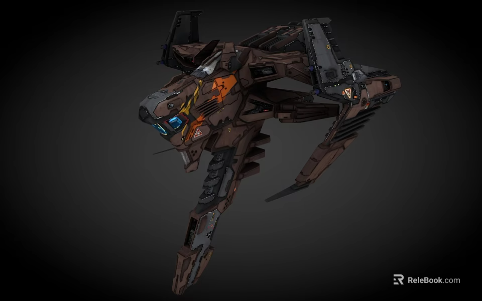 Futuristic Space Aircraft With Mechanical Structure Dark Brown Gray And Orange Details Advanced Cosmic Design 3d model 