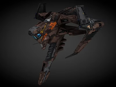 Futuristic Space Aircraft With Mechanical Structure Dark Brown Gray And Orange Details Advanced Cosmic Design 3d model