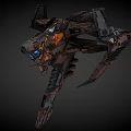 Futuristic Space Aircraft With Mechanical Structure Dark Brown Gray And Orange Details Advanced Cosmic Design
