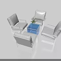 Negotiation Table and Chairs Set with White Seats Transparent Glass Top Metal Frame Modern Design