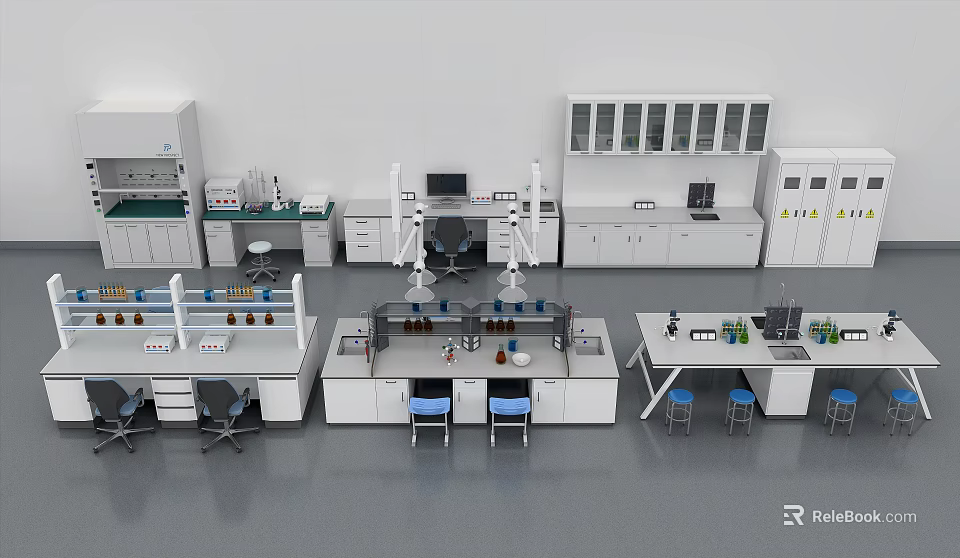 Laboratory Interior With Modern Lab Benches Scientific Instruments And Storage Cabinets 3d model 