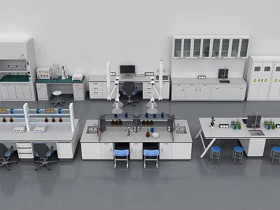 Laboratory Interior With Modern Lab Benches Scientific Instruments And Storage Cabinets 3d model