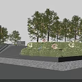 Illuminated Commercial Landscape with Decorative Light Rings Trees Steps and Flowers