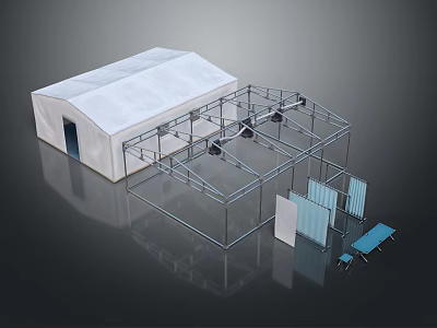 White Tent Frame Structure With Assembly Components And Metal Supports 3d model