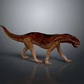 3D Rendered Prehistoric Dinosaur Model With Brown Red Skin Walking Open Mouth On Gray Background