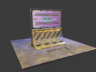 Urban Hostel Barrier Design With Warning Stripes And Signage On Concrete Ground 3d model