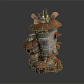 Steampunk Multi Layered Tower Structure With Metal Components And Decorative Antennas 3d model