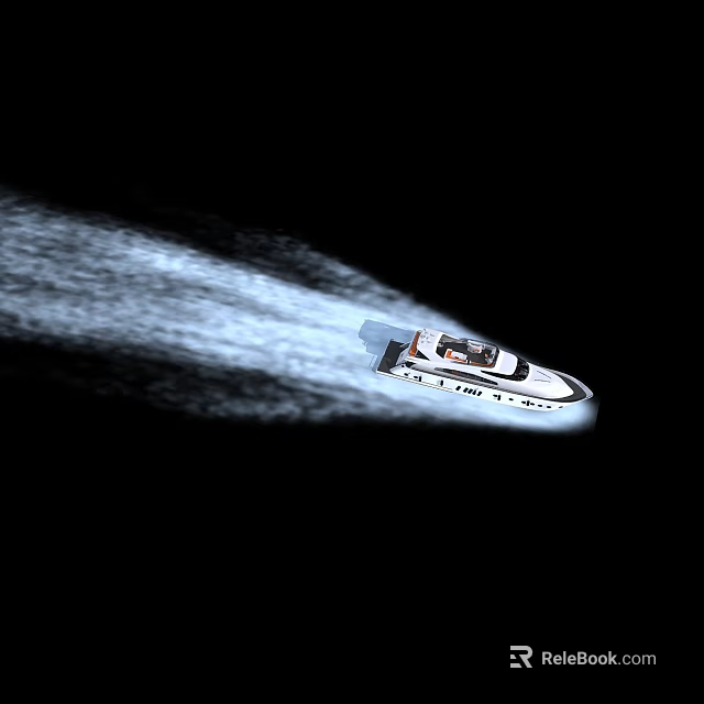Yacht Moving And Creating White Water Trails On Black Background 3d model 