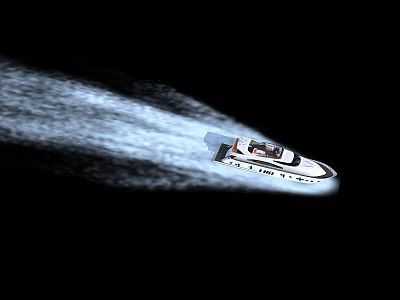 Yacht Moving And Creating White Water Trails On Black Background 3d model