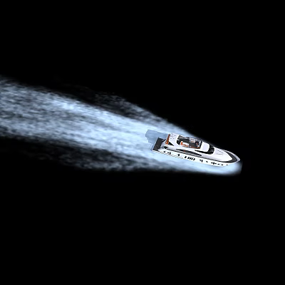 Yacht Moving And Creating White Water Trails On Black Background 3d model Yacht Moving And Creating White Water Trails On Black Background 3d model
