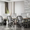 Modern Office Desk Setup with Computer Monitors and Ergonomic Office Chairs
