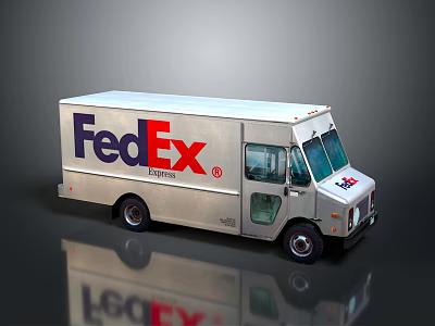 FedEx Express Silver Delivery Truck With Brand Logo And Side Windows 3d model