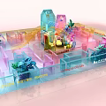 Indoor Play Equipment Featuring Colorful Transparent Structures Slides And Plant Decorations