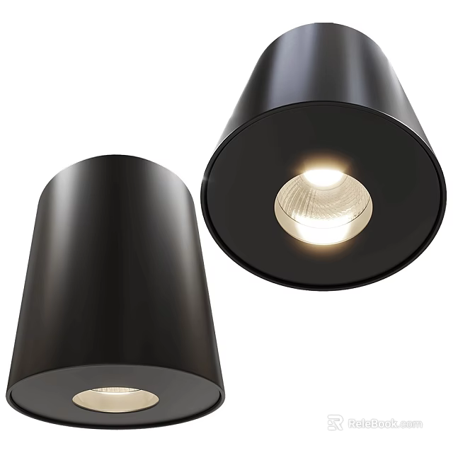 Black Cylindrical Downlights and Spotlights with Modern Design and Light Source 3d model 