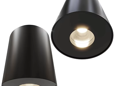 Black Cylindrical Downlights and Spotlights with Modern Design and Light Source 3d model