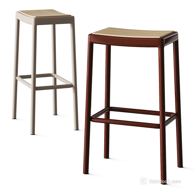 Modern Bar Stools In Light And Dark With Slim Legs And Beige Seat 3d model 