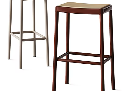 Modern Bar Stools In Light And Dark With Slim Legs And Beige Seat 3d model