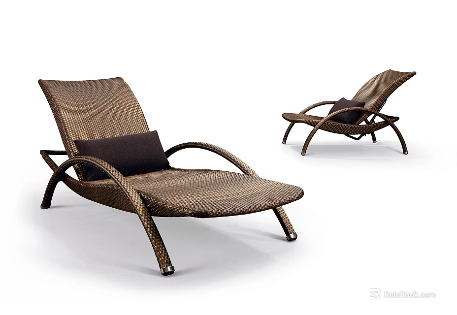 Brown Wicker Outdoor Lounge Chairs With Black Cushions And Modern Design 3d model 
