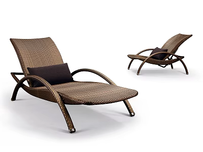 Brown Wicker Outdoor Lounge Chairs With Black Cushions And Modern Design 3d model