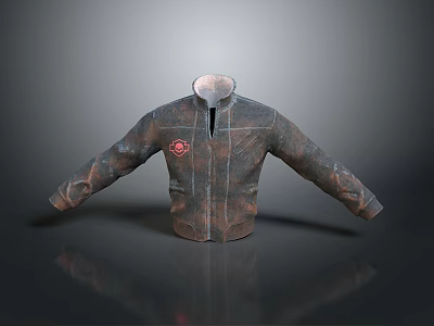 Artistic Carved Jacket Sculpture Featuring Brown Surface Red Badge Zipper And Reflective Background 3d model
