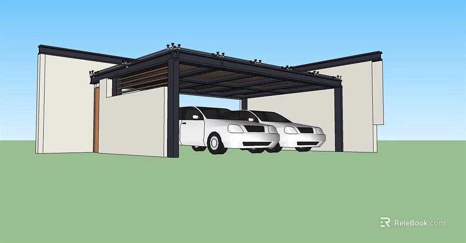 Car Parking Sunshade Canopy With Metal Frame Covering Two Vehicles 3d model 