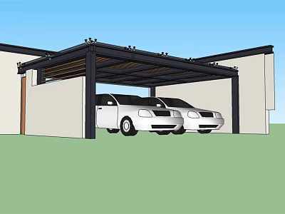 Car Parking Sunshade Canopy With Metal Frame Covering Two Vehicles 3d model