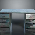 Vintage Industrial Style Desk With Teal Green Tabletop Two Drawer Cabinets Three Drawers Each