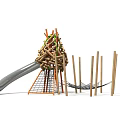 Outdoor Playground Structure With Wooden Treehouse Slide Climbing Net Hammock And Poles