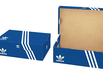 Adidas Blue Shoe Boxes With White Stripes Open And Closed Lifestyle Storage Containers 3d model